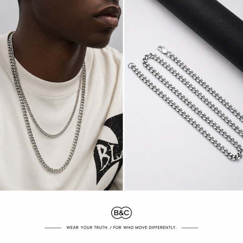 Men'S Accessories Chain - B&C Простая титановая кубинская цепь 3-5