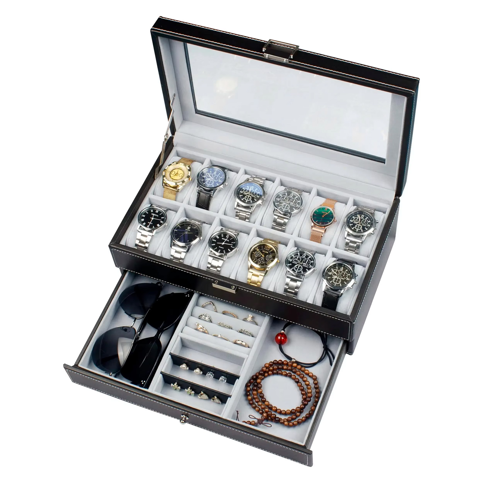 Men Accessories Organiser - Новые 12-слотовые кожаные запираемые коробки для